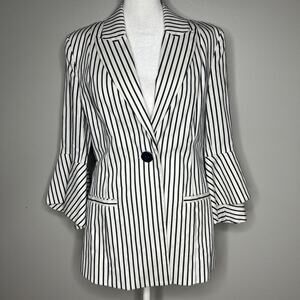 Cabi White Navy Striped Bell Sleeve Jacket Blazer Size 4 Style 5295 Twee Career